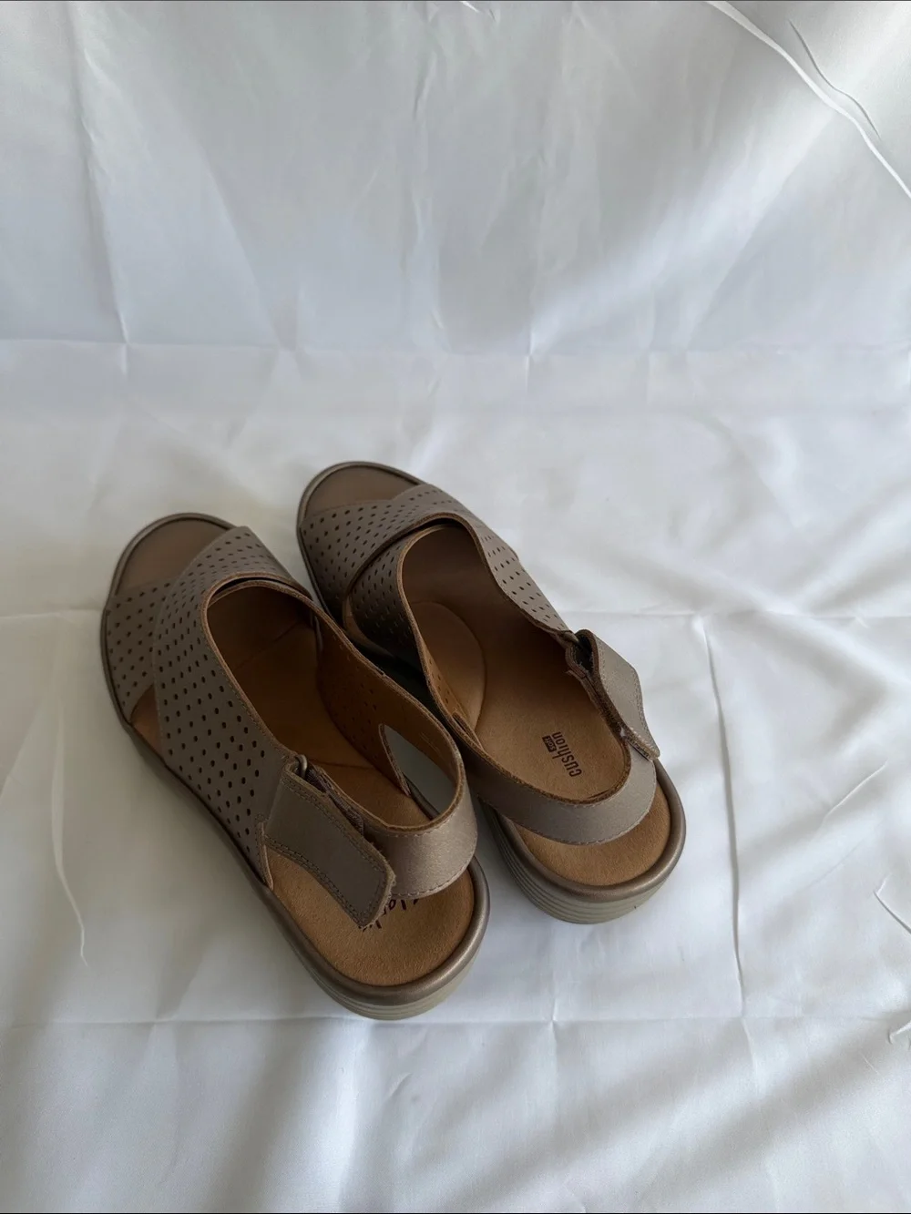 Clarks Bronze Perforated Slingback Wedge Sandals